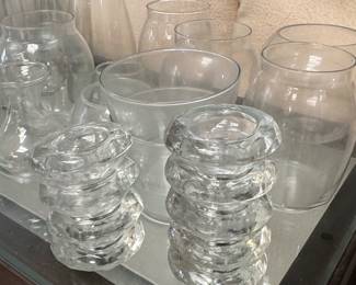 Assorted Clear Glass Vases and Stackable Candle Holders, including Princess House Heritage and Iittalastyle pieces