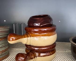 Vintage TwoTone Ceramic French Onion Soup Bowls with Lids