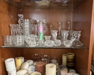 Assorted Glassware and Candle Lot  Including Princess House and Fostoria