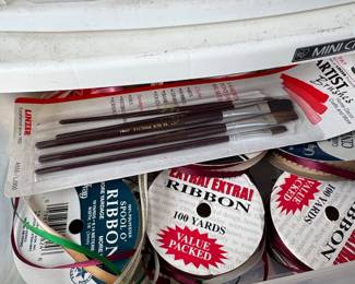Assorted Crafting Lot Offray Ribbon Spools and Linzer Artist Brushes second image
