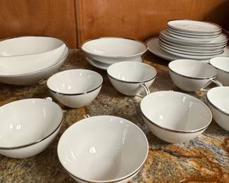 Vintage Noritake Silverdale Pattern White Porcelain Dinnerware with Platinum Rim