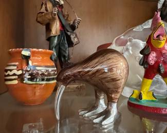 Art Glass Kiwi Bird Figurine with Metal Accents