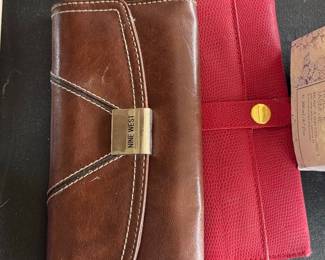 Nine West Brown Faux Leather Trifold Clutch Wallet with Contrast Stitching