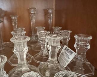 Clear Glass Hexagonal Base Taper Candle Holders