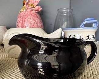 Vintage Black Ceramic Ball Pitcher
