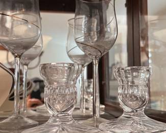 Vintage Gold Swirl Crystal Wine Glasses and Pressed Glass Candle Holders second image