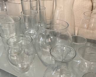 Assorted Collection of Clear Glass Vases and Vessels