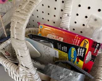 White Painted Wicker Basket with Assorted Hardware
