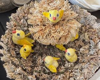 Vintage Italian Spaghetti Porcelain Bird Nest Figurine