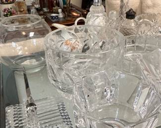 Assorted Vintage Cut Crystal Serving Collection with Salt and Pepper Shakers