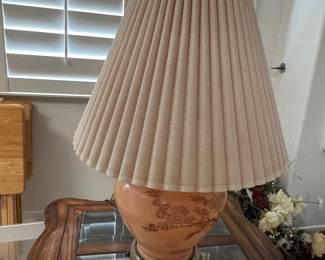Vintage Peach Glass Floral Ginger Jar Table Lamp