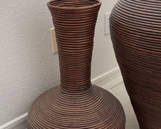 Pair of Large Pencil Reed Rattan Floor Vases in the Style of Gabriella Crespi third image