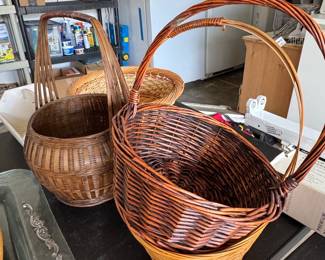 Vintage Handwoven Wicker Gathering Baskets  Set of
