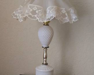 2 Milk Glass Hobnail Lamps