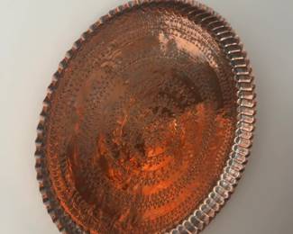 27” Hand-Hammered Copper Wall Charger with Intricate Repoussé Decoration