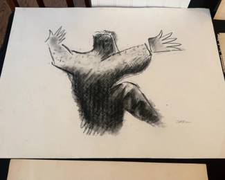 18” x 24” Harry Zarin Abstract Figurative Charcoal Sketch