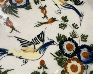 16” Hand-Painted Studio Pottery Wall Charger by G. Nikou (1978) – Bird & Floral Design