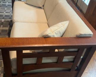 62”x32”x27” Hardwood Artisan’s Mackintosh Loveseat 1/4-Sawn White Oak with English Oak Stain and custom Cream Cushions - Handcrafted and Custom Made
