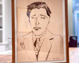 10”x13" Hananiah Harari Signed Original Portrait Drawing – Professionally Framed