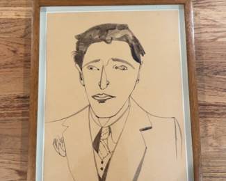 10”x13" Hananiah Harari Signed Original Portrait Drawing – Professionally Framed