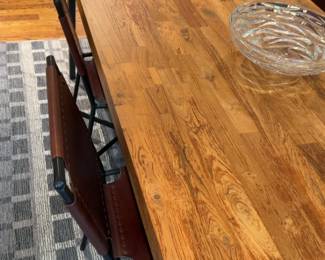 (each/8 avail) Crate & Barrel Laredo Brown Leather Dining Chairs