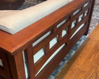62”x32”x27” Hardwood Artisan’s Mackintosh Loveseat 1/4-Sawn White Oak with English Oak Stain and custom Cream Cushions - Handcrafted and Custom Made