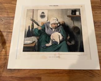 12”x13” Honoré Daumier Hand-Colored Lithograph - 'Le Toucher' from Types Parisiens Series
