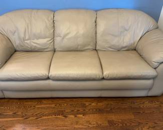 87”x31”x32” Beige Leather Three-Seat Sofa