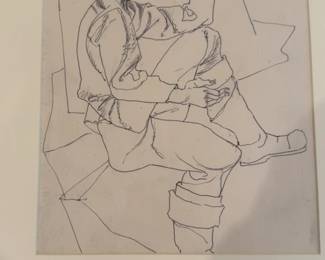 15”x18” Michael Lenson Original Figurative Ink Drawing – Professionally Framed 