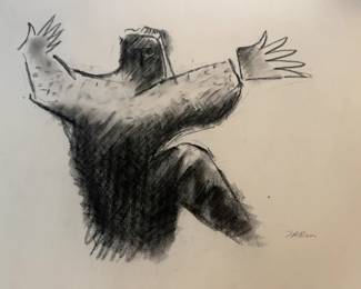 18” x 24” Harry Zarin Abstract Figurative Charcoal Sketch