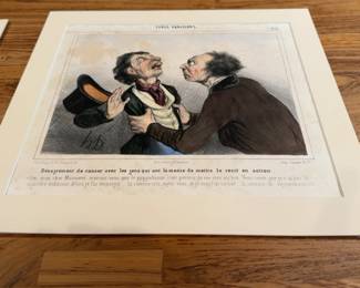 12”x13” Honoré Daumier Hand-Colored Lithograph “Désagrément de causer…” – Matted