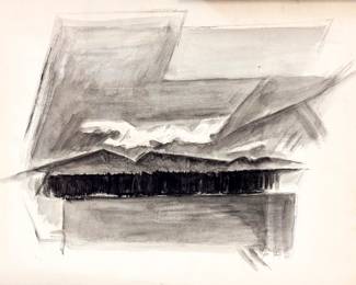18”x24” Harry Zarin Minimalist Black and White Mountain Landscape Ink Painting