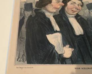 12”x13” Honoré Daumier Hand-Colored Lithograph “Vieux Scélérat!” – Matted