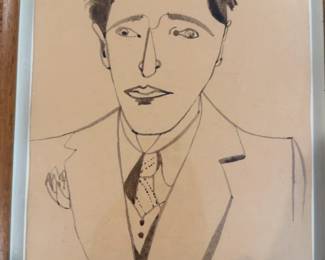 10”x13" Hananiah Harari Signed Original Portrait Drawing – Professionally Framed