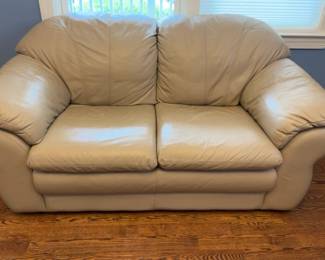 66”x31”x32” Beige Leather Loveseat Sofa