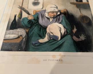 12”x13” Honoré Daumier Hand-Colored Lithograph - 'Le Toucher' from Types Parisiens Series