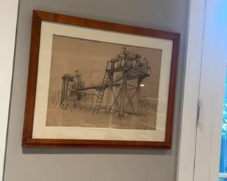 19”×23” Daniel Celentano Signed Original WPA-Era Industrial Drawing – Professionally Framed