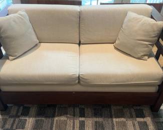62”x32”x27” Hardwood Artisan’s Mackintosh Loveseat 1/4-Sawn White Oak with English Oak Stain and custom Cream Cushions - Handcrafted and Custom Made
