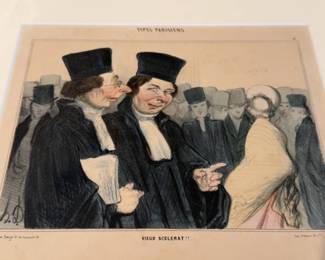 12”x13” Honoré Daumier Hand-Colored Lithograph “Vieux Scélérat!” – Matted