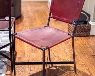 (each/8 avail) Crate & Barrel Laredo Brown Leather Dining Chairs