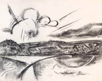 18”x24” Harry Zarin Abstract Landscape Charcoal Sketch on Paper