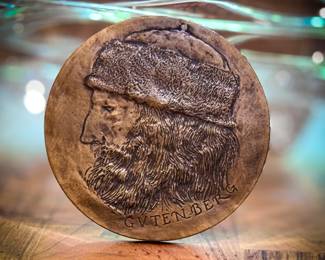Gilt Bronze 3 Leonard Baskin Medallion Portraits of Gutenberg and Grolier