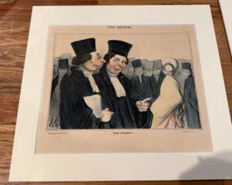 12”x13” Honoré Daumier Hand-Colored Lithograph “Vieux Scélérat!” – Matted