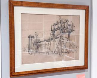 19”×23” Daniel Celentano Signed Original WPA-Era Industrial Drawing – Professionally Framed
