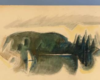 18” x 24” Harry Zarin Abstract Landscape Watercolor Painting