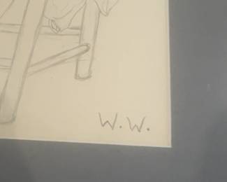 14”x18” Wade White Signed Original Interior Still Life Drawing – Professionally Framed