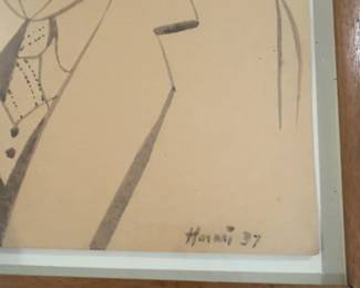 10”x13" Hananiah Harari Signed Original Portrait Drawing – Professionally Framed