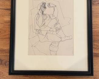 15”x18” Michael Lenson Original Figurative Ink Drawing – Professionally Framed 