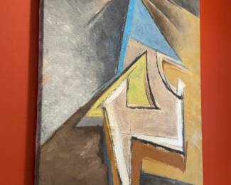 26”×33” Harry Zarin Signed Original Geometric Abstract Oil Painting – Canvas