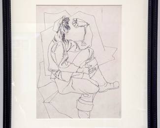 15”x18” Michael Lenson Original Figurative Ink Drawing – Professionally Framed
